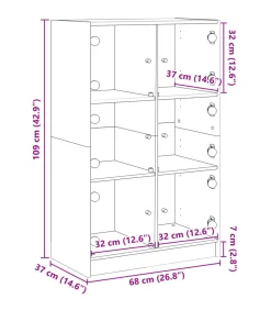 Hoge kast met deuren 68x37x109 cm bewerkt hout grijs sonoma