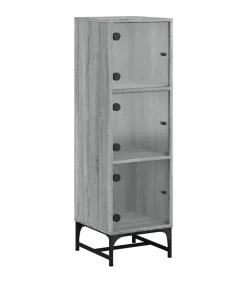 Hoge kast met glazen deuren 35x37x120 cm grijs sonoma eiken