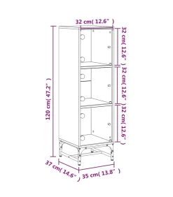 Hoge kast met glazen deuren 35x37x120 cm grijs sonoma eiken