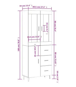 Hoge kast 69,5x34x180 cm bewerkt hout betongrijs