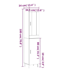 Hoge kast 34,5x34x180 cm bewerkt hout wit