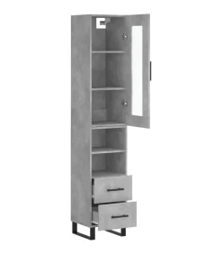 Hoge kast 34,5x34x180 cm bewerkt hout betongrijs