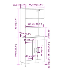 Hoge kast 69,5x34x180 cm bewerkt hout grijs sonoma eikenkleurig