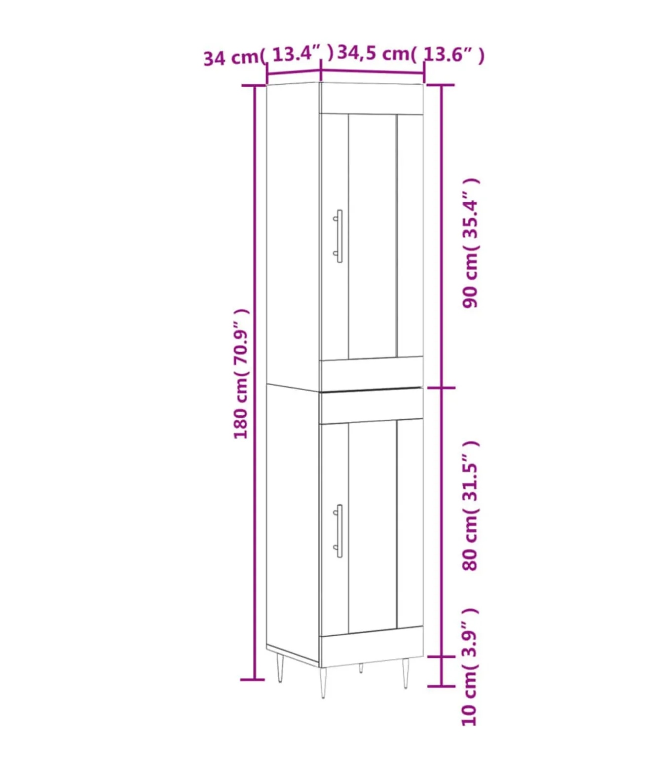 Hoge kast 34,5x34x180 cm bewerkt hout grijs sonoma eikenkleurig