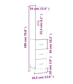 Hoge kast 34,5x34x180 cm bewerkt hout grijs sonoma eikenkleurig