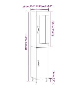 Hoge kast 34,5x34x180 cm bewerkt hout betongrijs