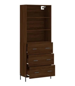 Hoge kast 69,5x34x180 cm bewerkt hout bruin eikenkleur