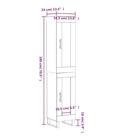 Hoge kast 34,5x34x180 cm bewerkt hout grijs sonoma eikenkleurig