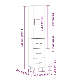 Hoge kast 34,5x34x180 cm bewerkt hout grijs sonoma eikenkleurig