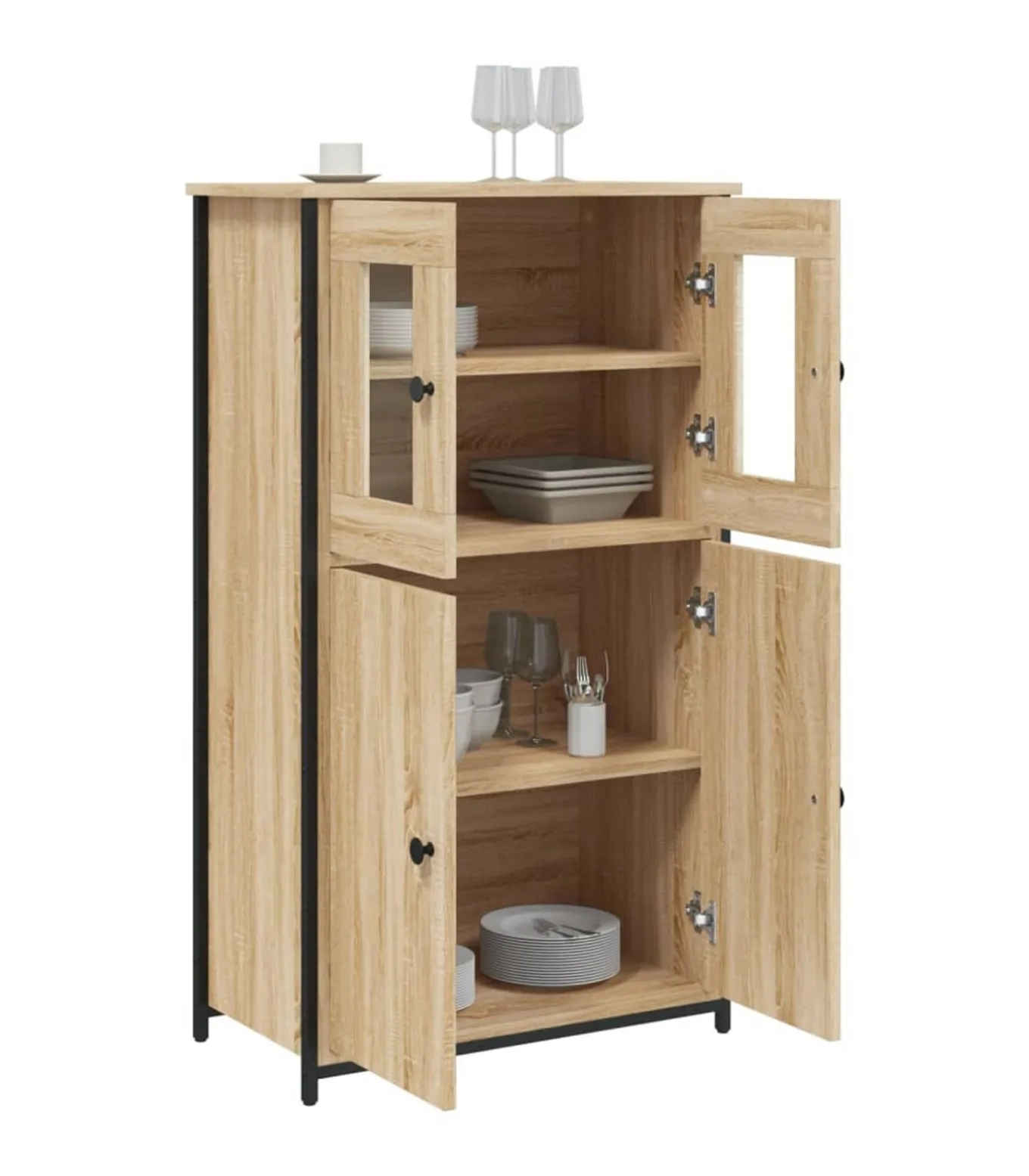 Hoge kast 62x32x106,5 cm bewerkt hout sonoma eikenkleurig