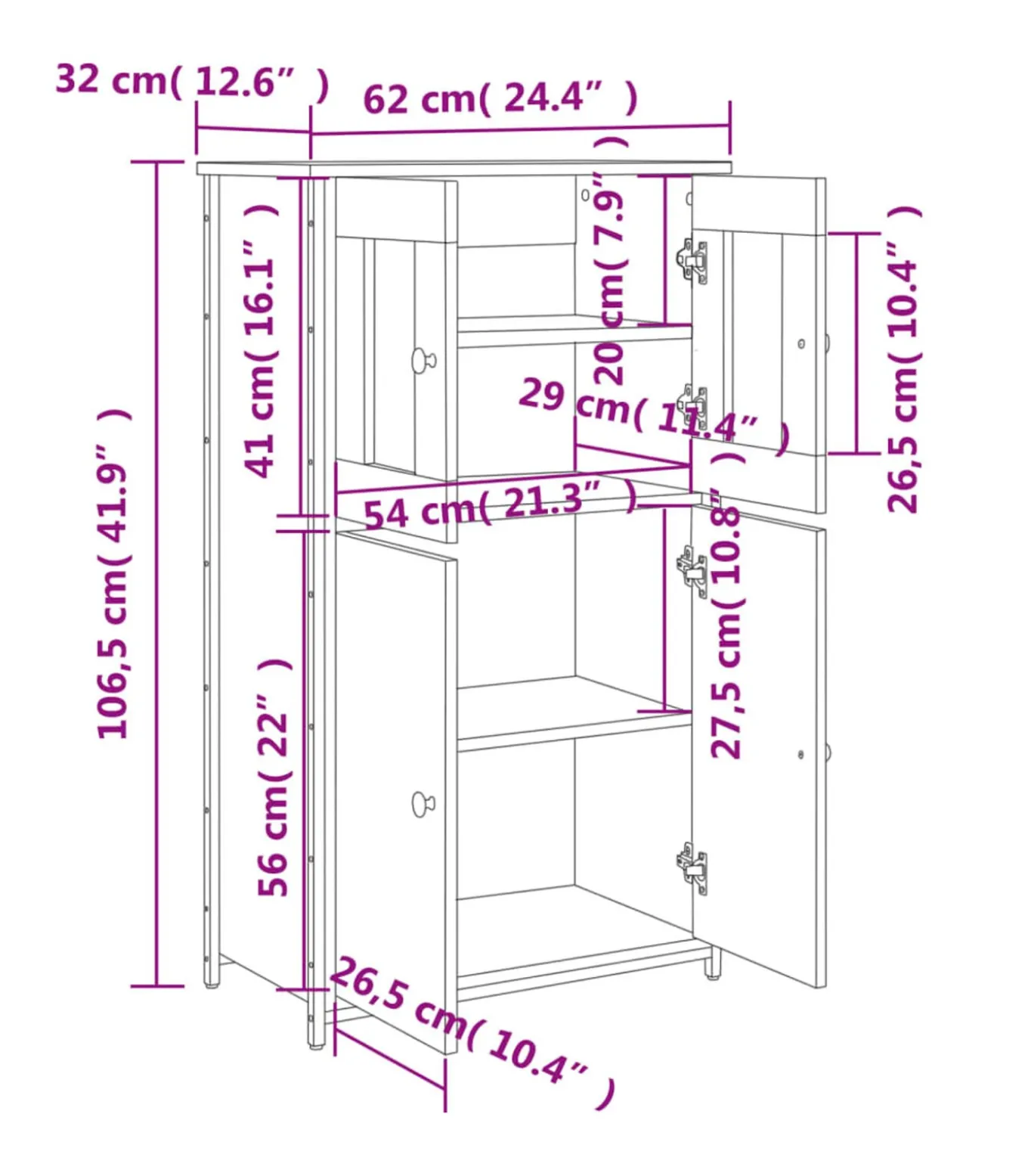Hoge kast 62x32x106,5 cm bewerkt hout sonoma eikenkleurig