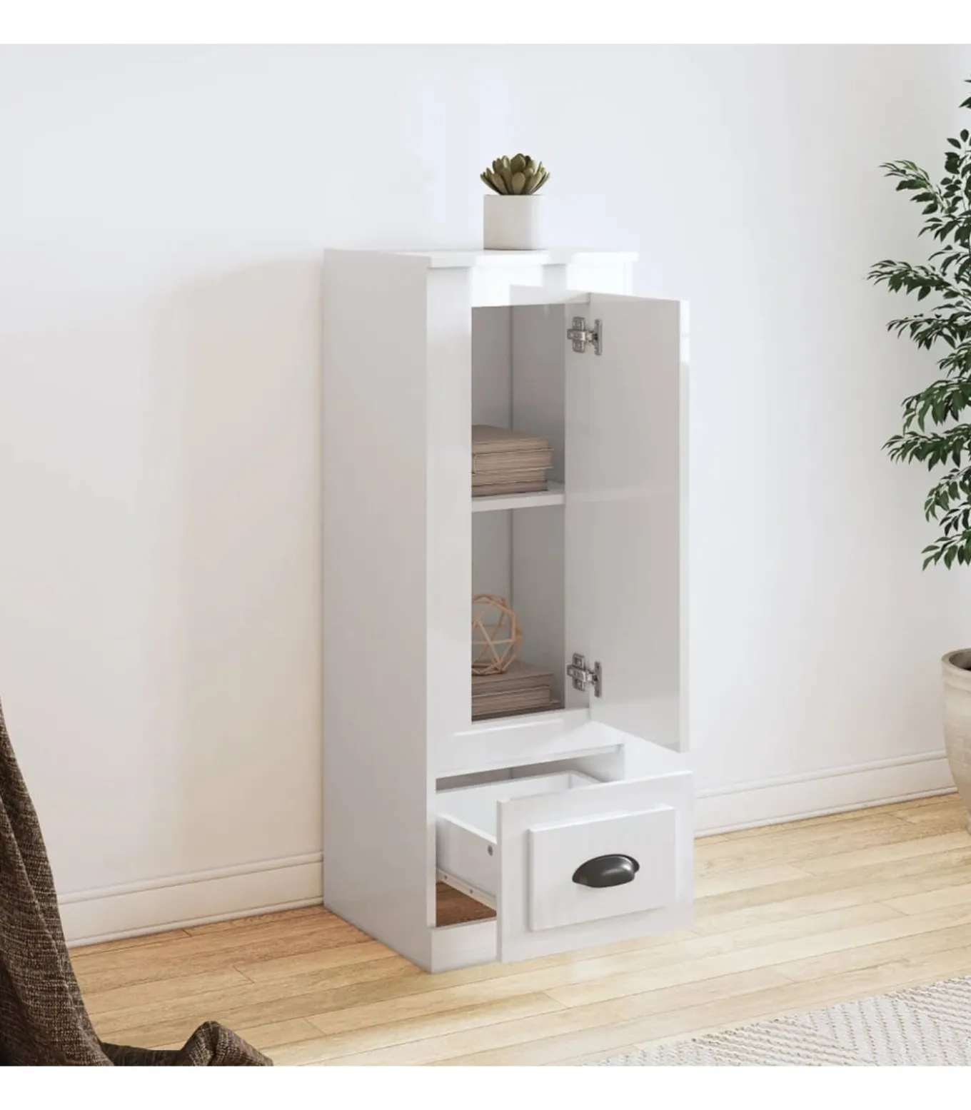 Hoge kast 36x35,5x103,5 cm bewerkt hout hoogglans wit