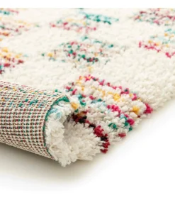 Hoogpolig vloerkleed met veelkleurig vierkant patroon 120 x 170 cm