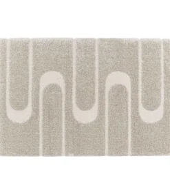 Hoogpolig vloerkleed met taupe geometrisch patroon 120 x 170 cm