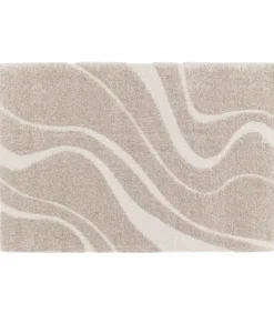 Hoogpolig vloerkleed met golvend patroon in taupe 120 x 170 cm