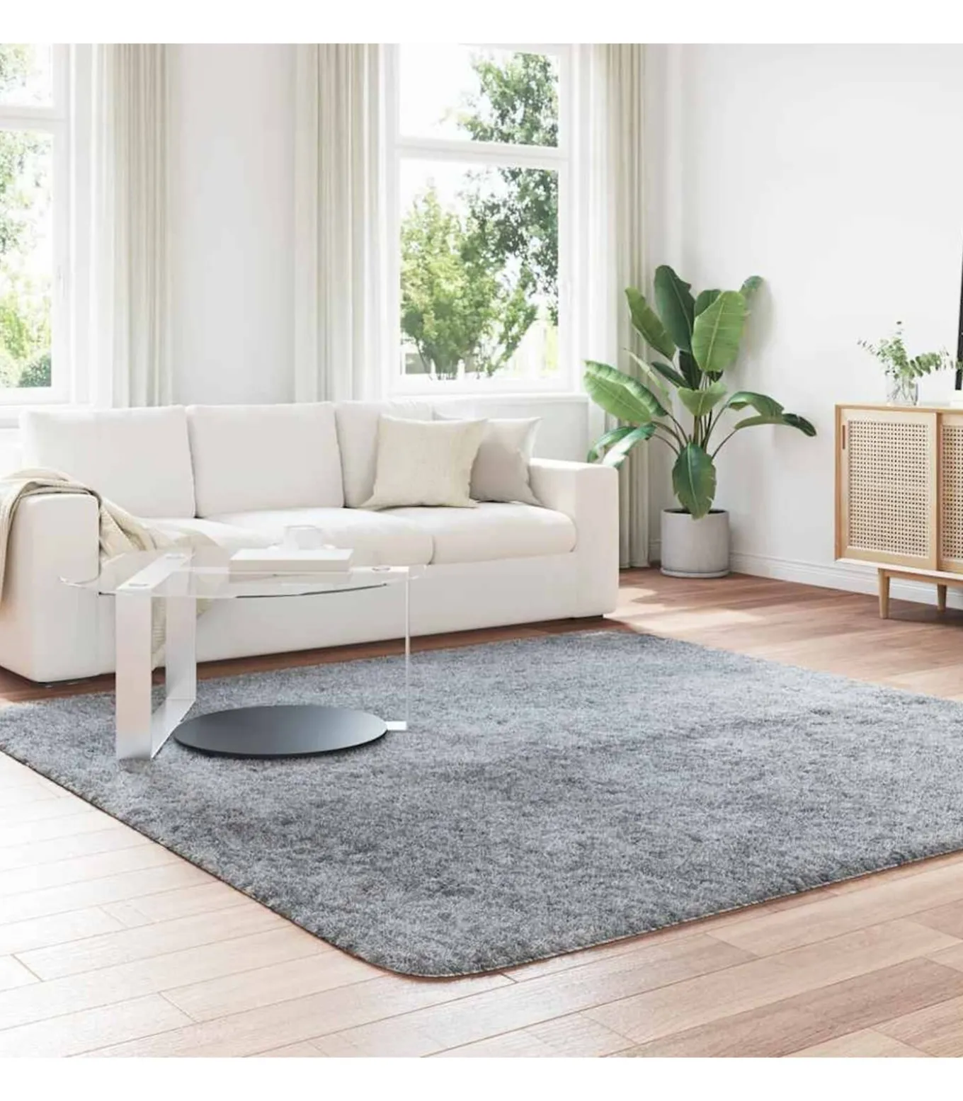 Hoogpolig vloerkleed NAVARRA 240x240 cm polyester lichtgrijs