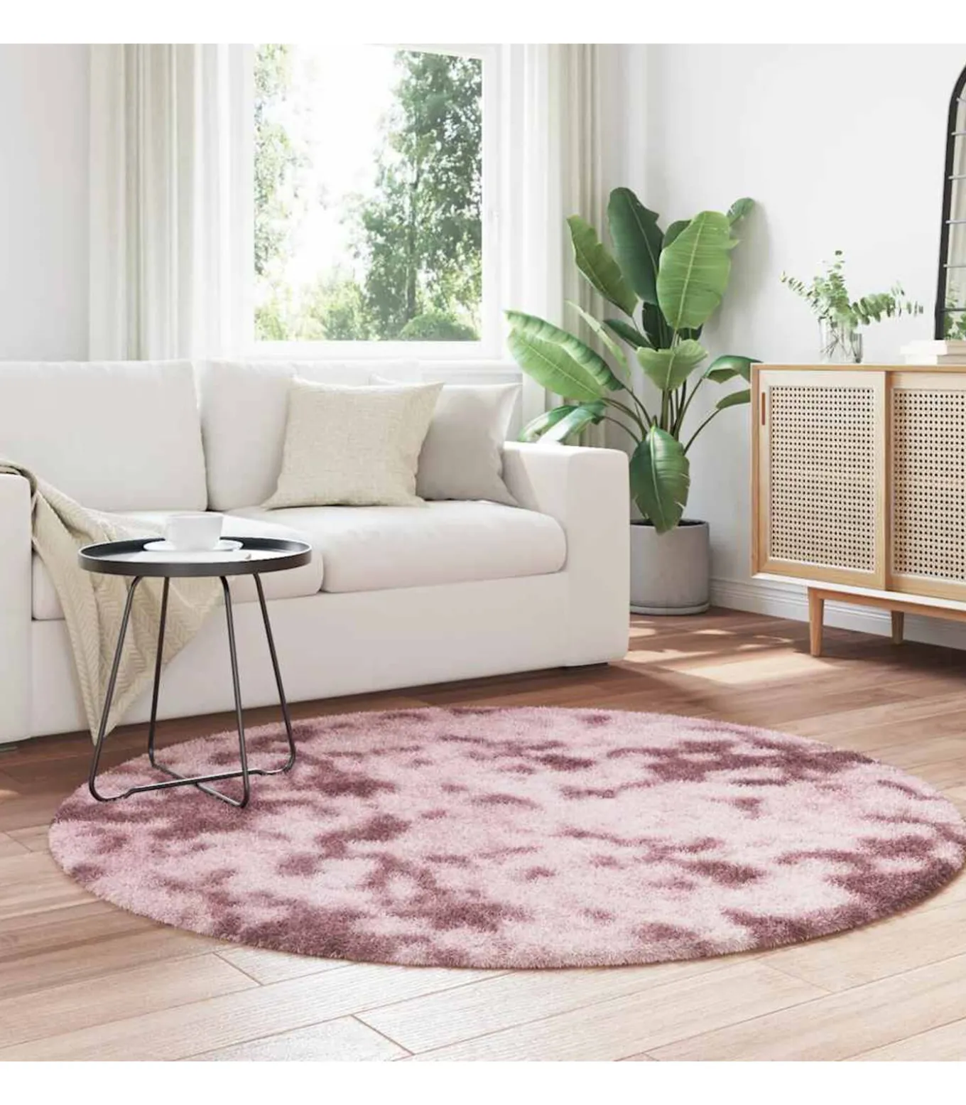 Hoogpolig vloerkleed NAVARRA 160x160 cm polyester stoffig roze