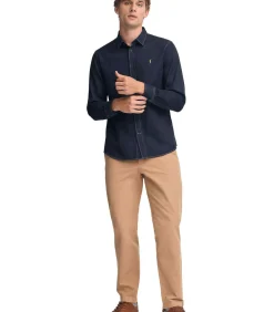 Indigoblauw hemd van spijkerstof met slim fit en Polo Club-logo