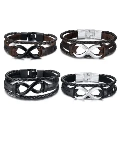 Infinity Armband Leder - Zwart met Zwarte Accenten