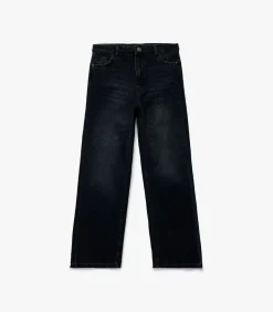 Jeans Meisjes Donkerblauw Wijde Pijpen met Zakdetail