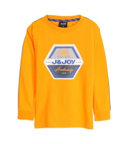 Jongens T-shirt met lange mouwen, oranje, met logo op de borst