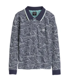 Jongens wit en blauw poloshirt met plantenprint