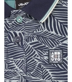 Jongens wit en blauw poloshirt met plantenprint