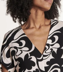 Jumpsuit met korte mouwen en zwart-wit print