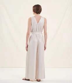 Jumpsuit met V-hals zonder mouwen van linnen