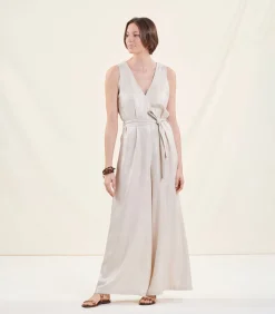 Jumpsuit met V-hals zonder mouwen van linnen