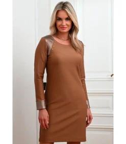 KAHLO Jurk van twee materialen in bronsbruin