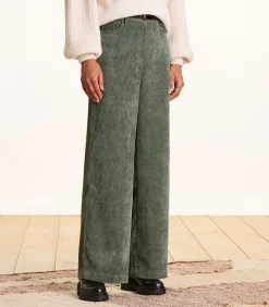 Kaki fluwelen broek met wijde pasvorm