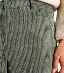 Kaki fluwelen broek met wijde pasvorm