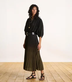 Kaki geplooide lange rok