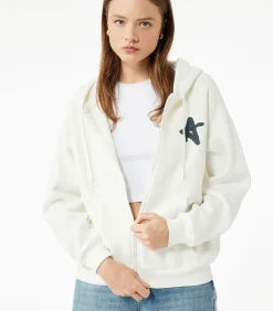 Kapstok Ecru Sweatshirt met Rits en Capuchon Met Print