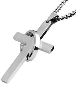 Ketting met Kruis en Ring Hanger - Staal