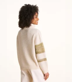 Korte bicolor trui met coltrui en patroon