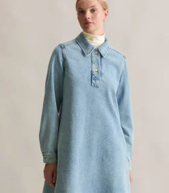 Korte denim jurk uitlopend