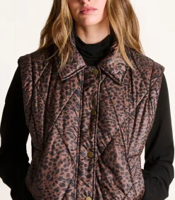 Korte donsjas met luipaardprint en afneembare mouwen