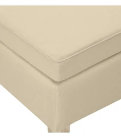 Kruk met houten poten stof crèmekleurig