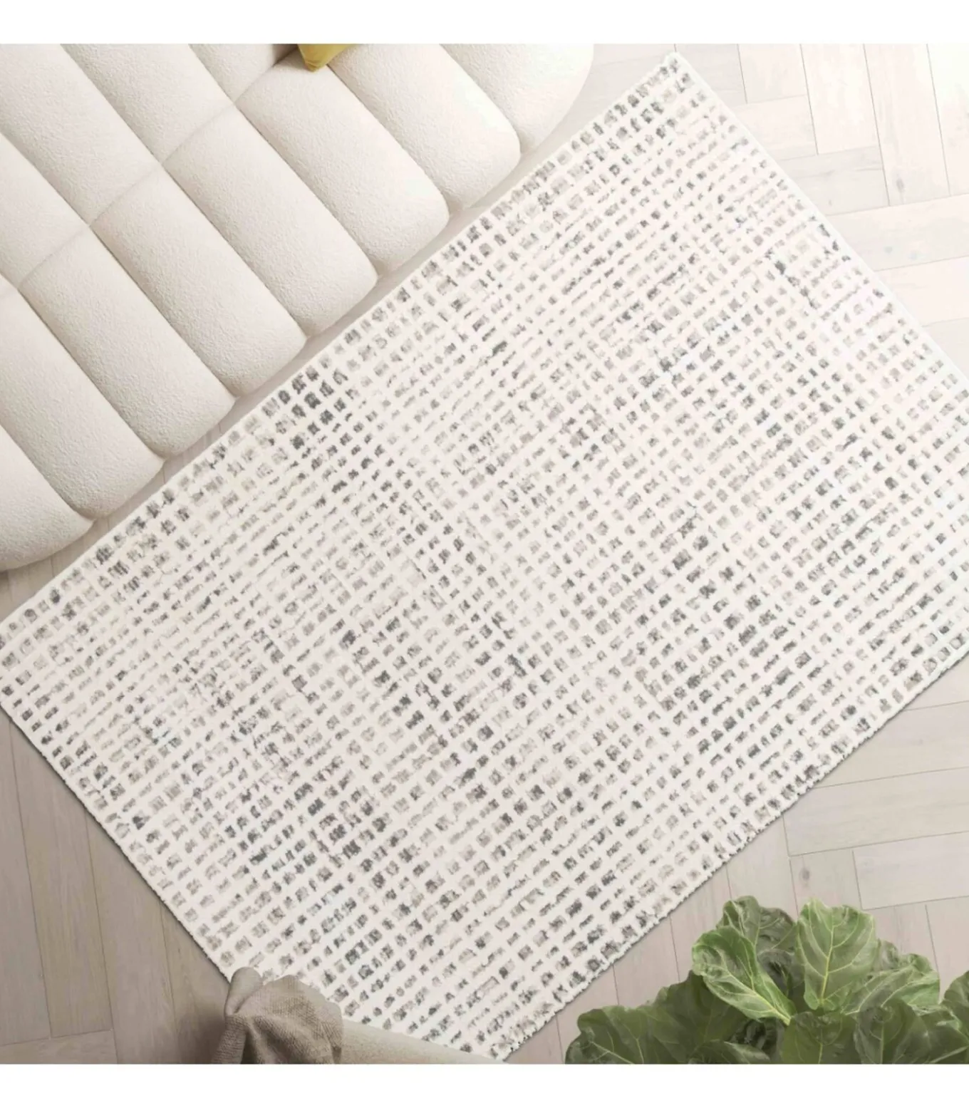 Laagpolig vloerkleed met ecru vierkant patroon 120 x 170 cm