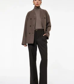 Lang Bruin Dubbellaags Blazer met Knoopsluiting