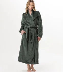 Lange badjas met overslag van flanellen badstof ESSENTIEL 169