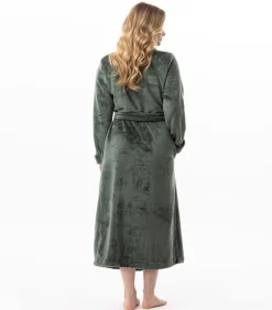Lange badjas met overslag van flanellen badstof ESSENTIEL 169