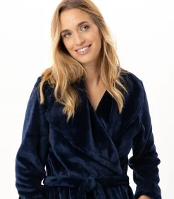 Lange badjas met overslag van flanellen badstof ESSENTIEL 169