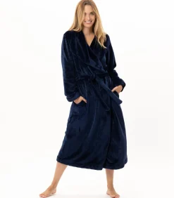 Lange badjas met overslag van flanellen badstof ESSENTIEL 169