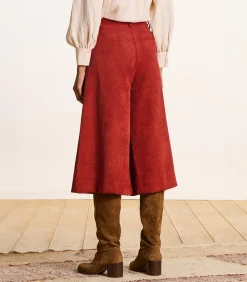 Lange bermuda van ribfluweel in terracottakleur