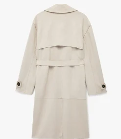 Lange Dames Trenchcoat Knoopsluiting Ceintuur Kunstsuède