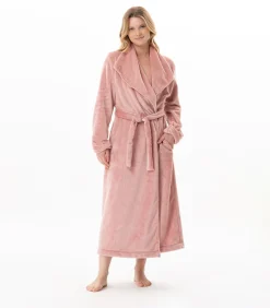 Lange gekruiste badjas van zachte flanellen stof ESSENTIEL 169