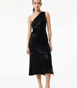 Lange Mouwloze Avondjurk Pailletten Enkele Schouder